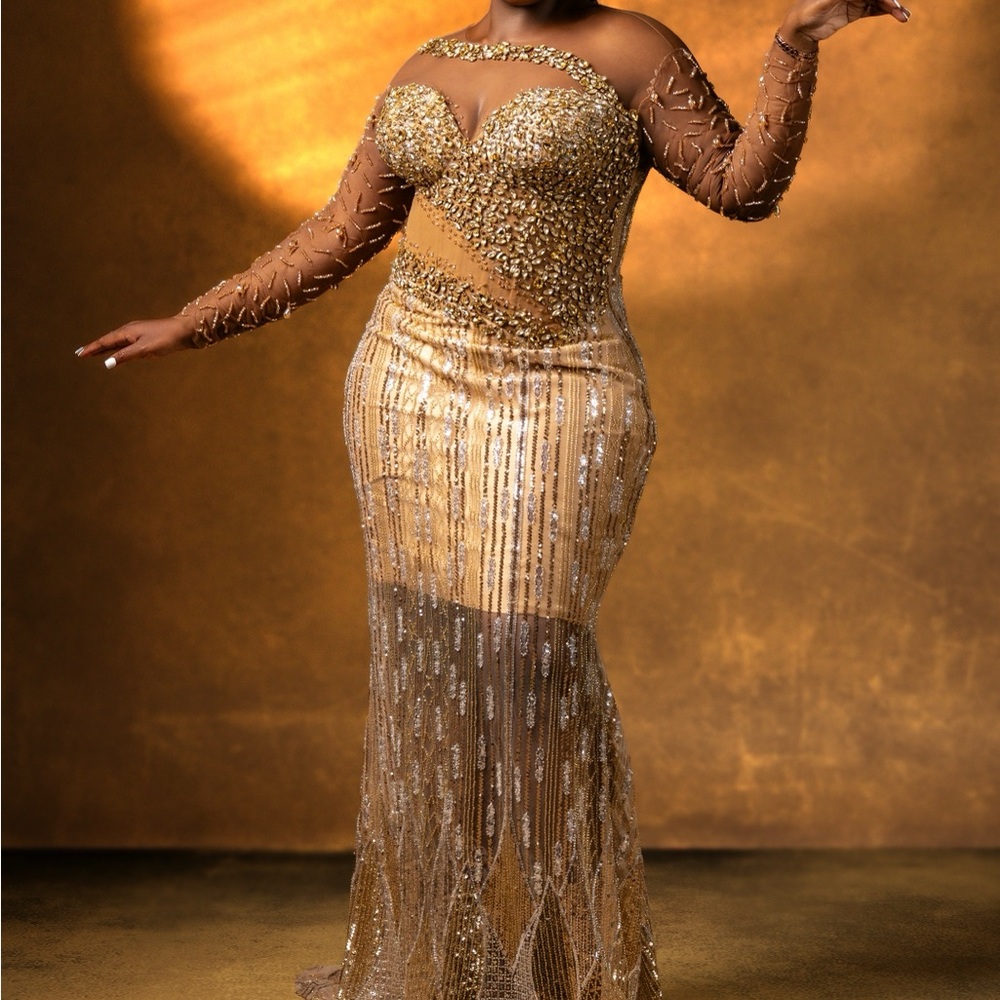 Elegant Gold Sequin Prom Dress